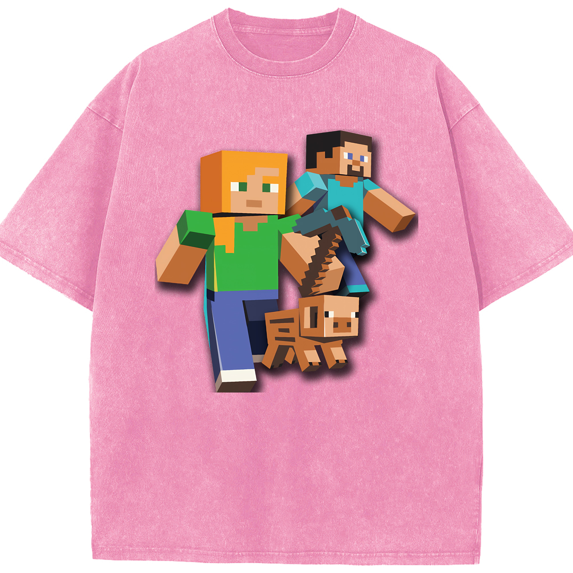 （画像用） マインクラフト ブロックの世界 Minecraft MC Block world 綿100% ヴィンテージ風 半袖Tシャツ（フロントプリント）